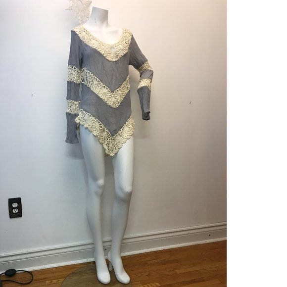 Boho Bohemian Crochet Crepe Coverup Swim Beach Tunic Dress Free People Copy NWOT - Picture 3 of 4